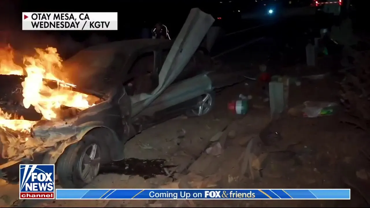 Burning car California highway