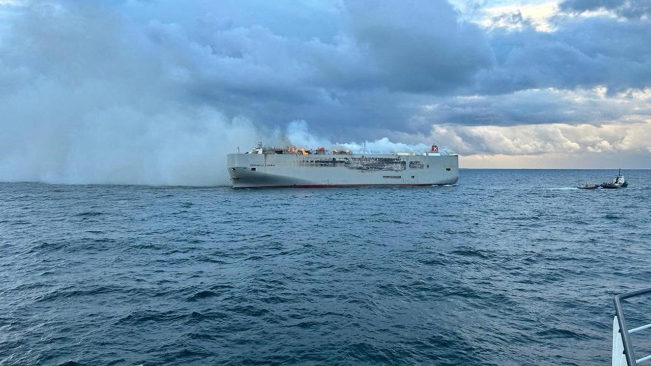 Cargo ship caught ablaze off Dutch coast, 1 dead and more injured, coast guard says